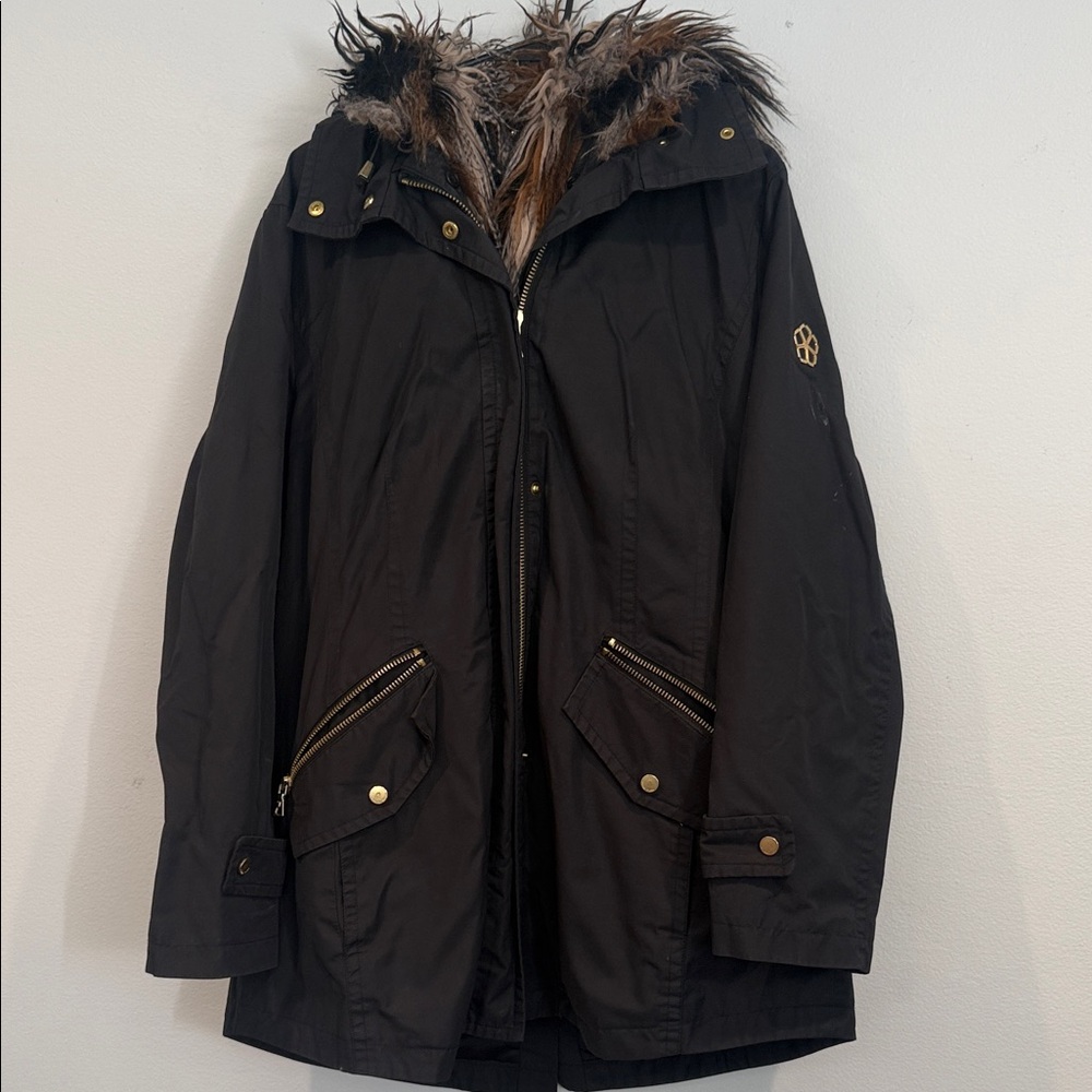 Trina Turk Black Utility Jacket with Faux Fur
